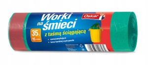 OSKAR Worki na śmieci 35L 15szt Z TAŚMĄ ŚCIĄGAJĄCĄ