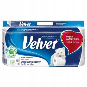 VELVET Papier Toaletowy BIAŁY MIĘKKI 8szt ROLEK