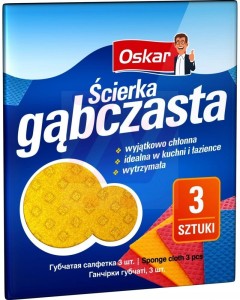 Ścierka gąbczasta Oskar żółta 3 szt