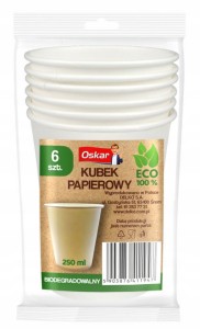 Oskar, Kubki papierowe 250 ml, 6 sztuk